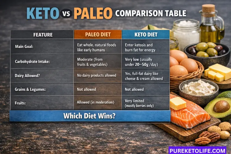 keto vs paleo comparison table