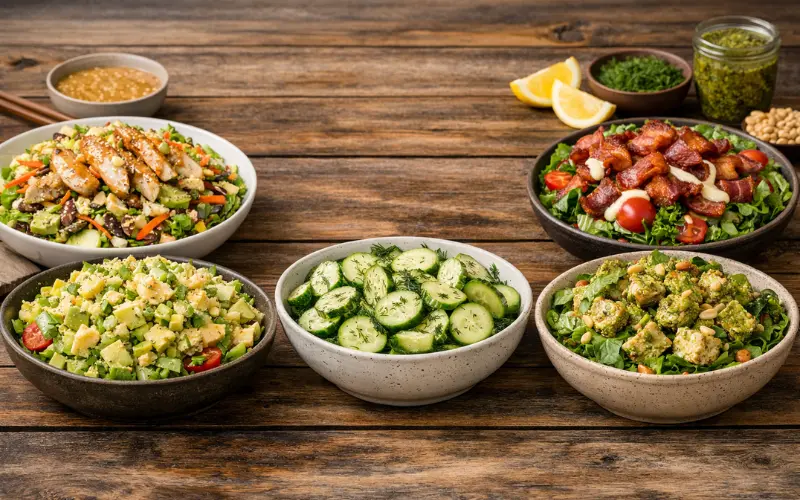 asian chicken avocado egg cucumber dill blt pesto chicken