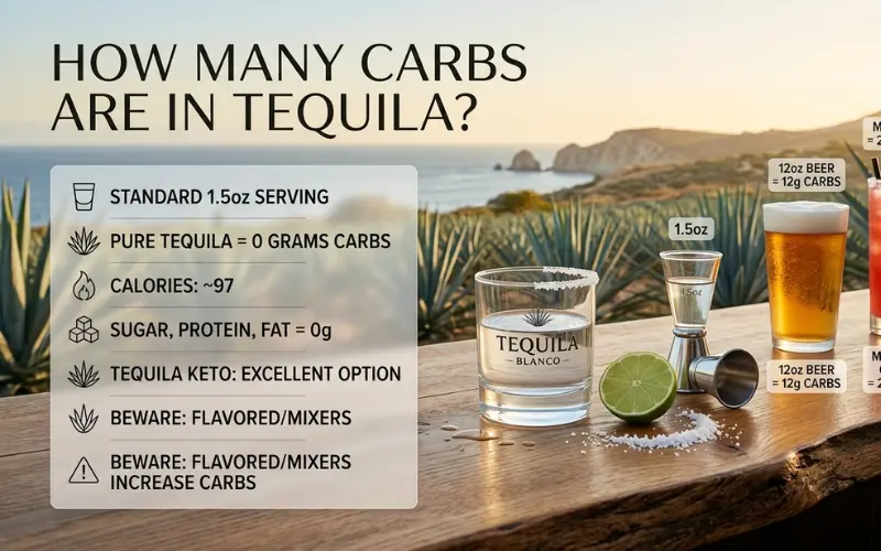 how many carbs are in tequila