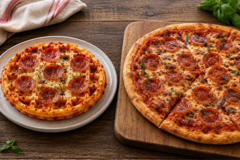 keto pizza waffles vs traditional pizza